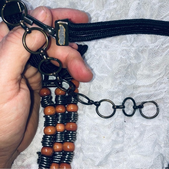 Layered Brown and Black Beaded belt with Patterned Strands, boho style belt 37” - Picture 4 of 6